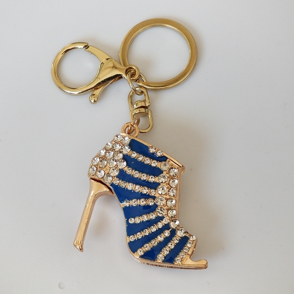 Gold Boot Pump High Heel Keychain Pendant with Rhinestone - Picture 3 of 6